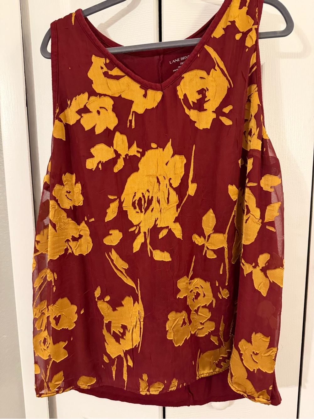 Lane Bryant Burgundy Tank with Mustard Floral Accents